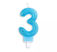 Birthday Candle with Glitter Number 3 in Blue