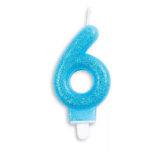 Birthday Candle with Glitter Number 6 in Blue