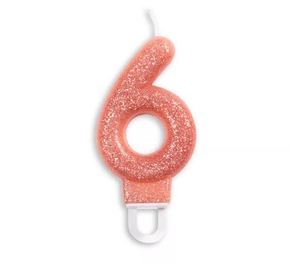 Vela de Cumpleaños con Purpurina Número 6 color Oro Rosa