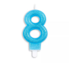 Birthday Candle with Glitter Number 8 in Blue