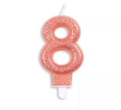 Rose Gold Number 8 Glitter Birthday Candle