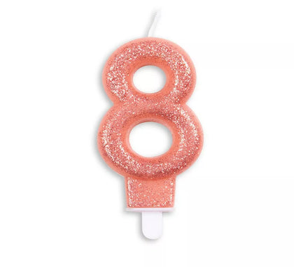 Vela de Cumpleaños con Purpurina Número 8 color Oro Rosa