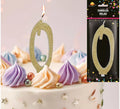 Vela Escarchada Oro Número 0, de 12.5 cm