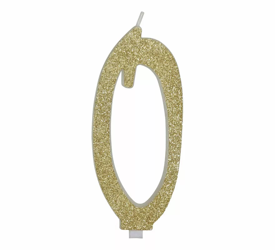 Vela Escarchada Oro Número 0, de 12.5 cm