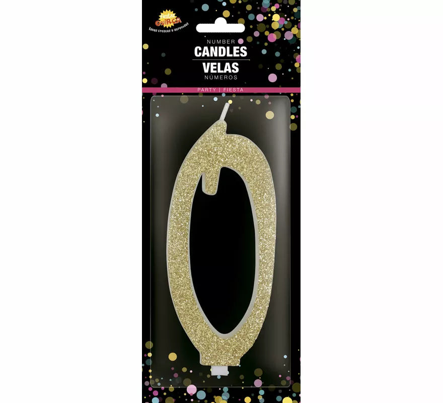 Vela Escarchada Oro Número 0, de 12.5 cm