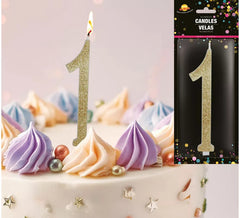 Gold Frosted Candle Number 1, 12.5 cm