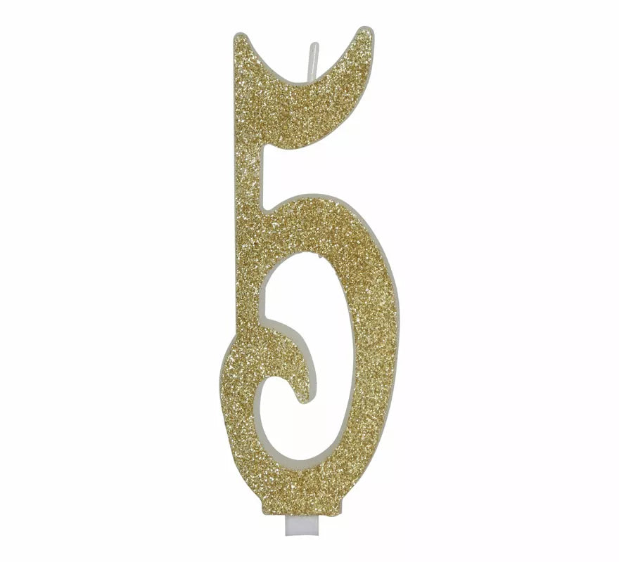 Translation missing: en.Vela Escarchada Oro Número 5, de 12.5 cm