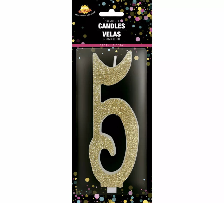 Translation missing: en.Vela Escarchada Oro Número 5, de 12.5 cm