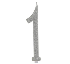 Frosted Silver Candle Number 1, 12.5 cm