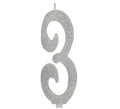Vela Escarchada Plata Número 3, de 12.5 cm