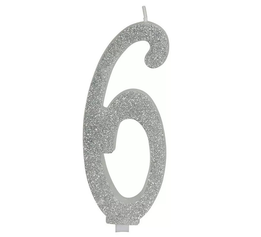 Translation missing: en.Vela Escarchada Plata Número 6, de 12.5 cm