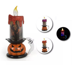 Halloween candle with pumpkin base in assorted models with light measuring 9.5x16.5 cm