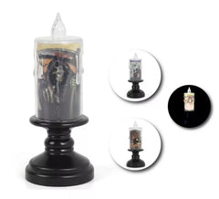Halloween candle with base in assorted models with light measuring 5.5x13 cm