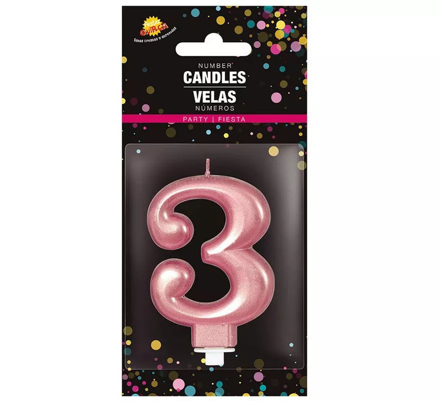 Translation missing: en.Vela Metalizada Oro y Rosa Número 3, de 8 cm