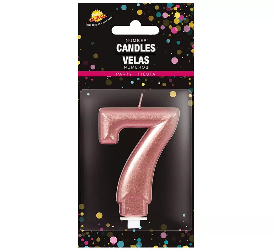 Vela Metalizada Oro y Rosa Número 7, de 8 cm