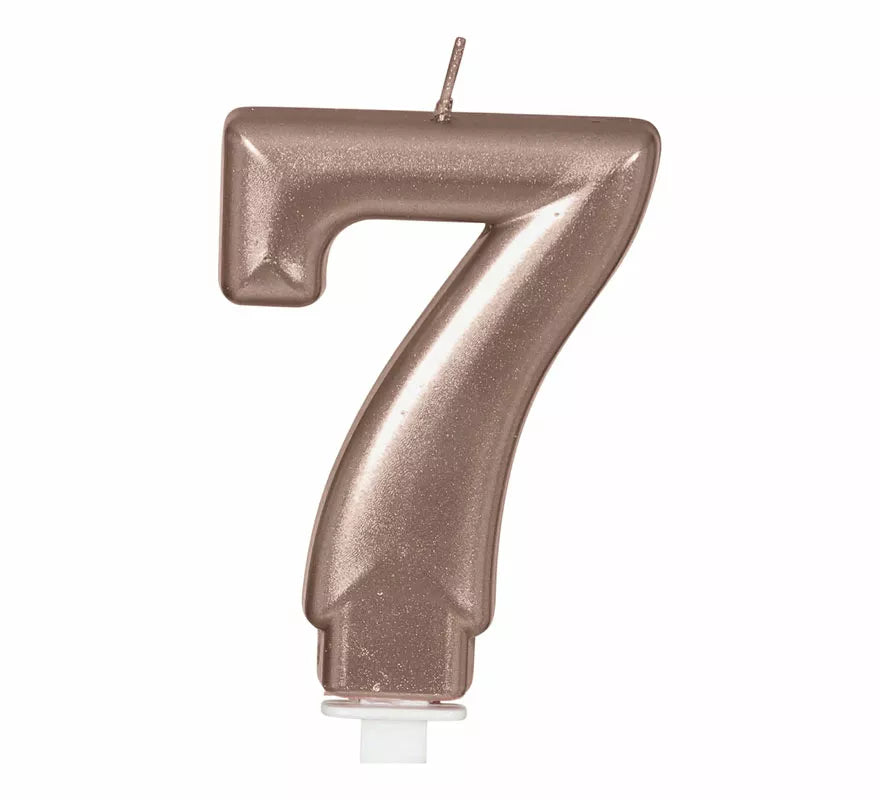 Vela Metalizada Oro y Rosa Número 7, de 8 cm