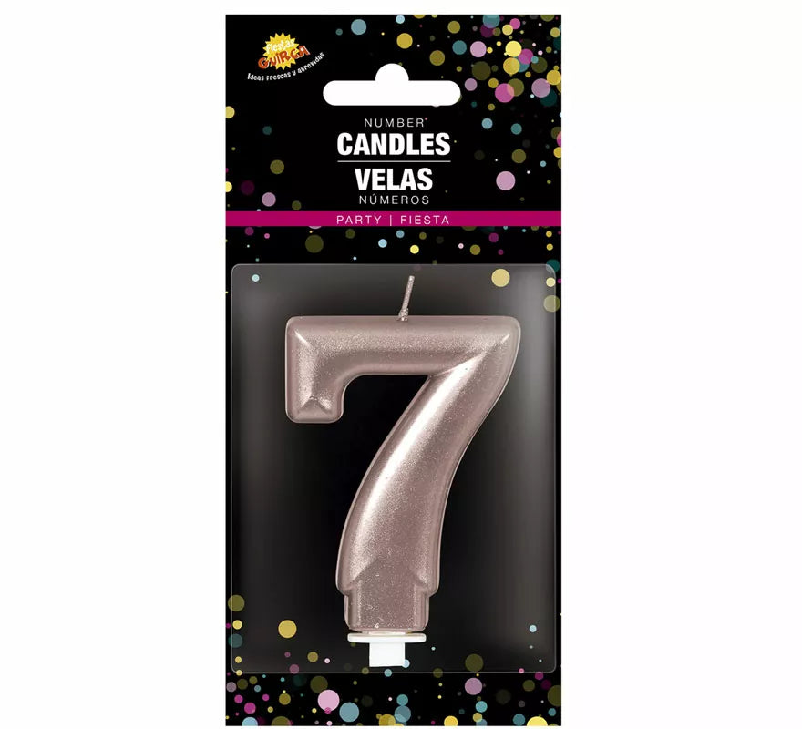 Vela Metalizada Oro y Rosa Número 7, de 8 cm