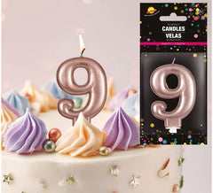 Metallic Gold and Pink Candle Number 9, 8 cm