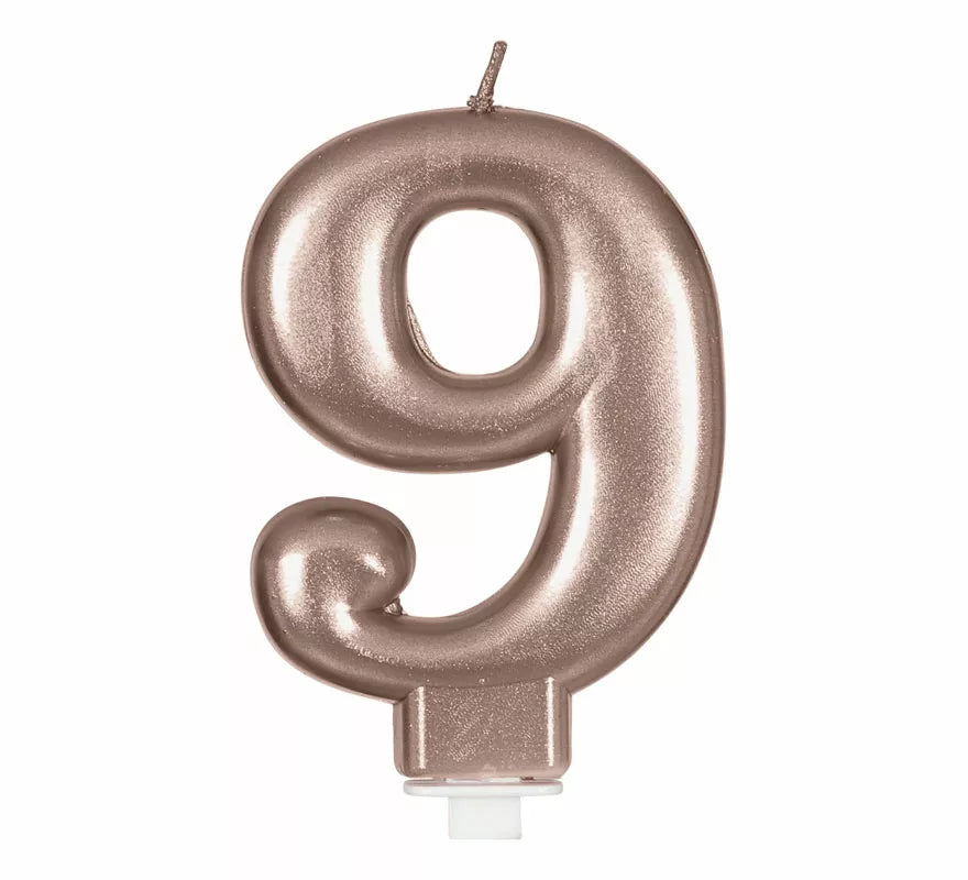 Vela Metalizada Oro y Rosa Número 9, de 8 cm