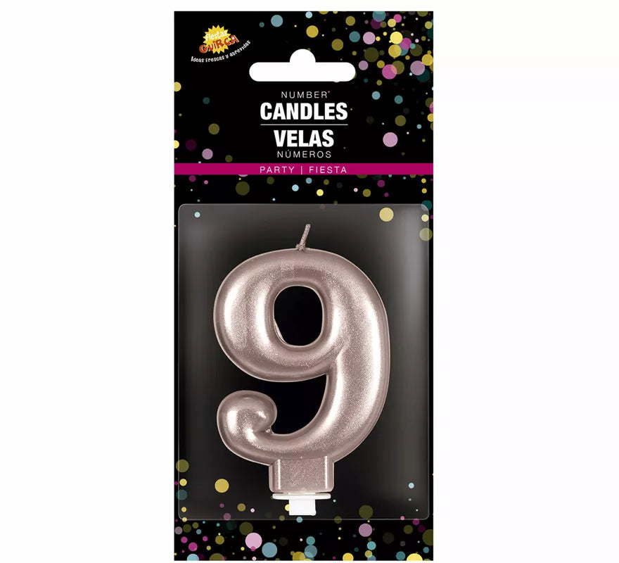 Translation missing: en.Vela Metalizada Oro y Rosa Número 9, de 8 cm