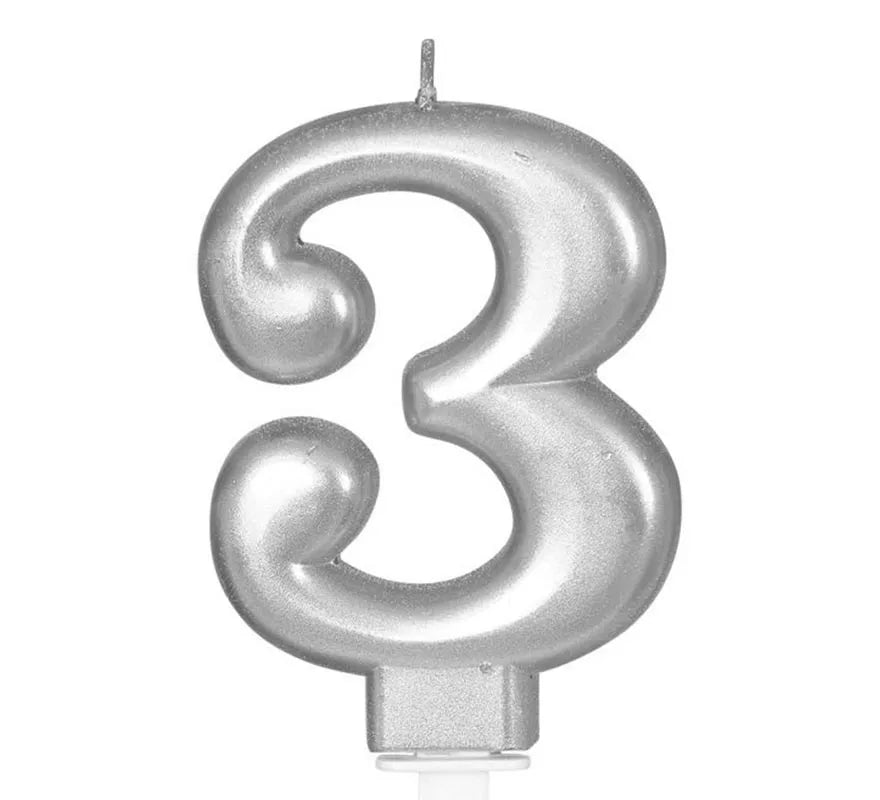 Vela Metalizada Plata Nº 3, de 8 cm