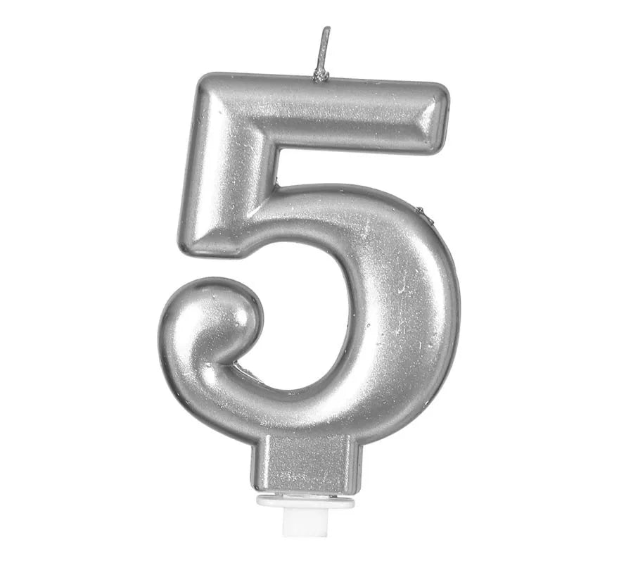 Vela Metalizada Plata Nº 5, de 8 cm