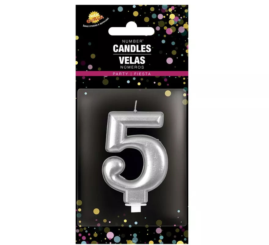 Vela Metalizada Plata Nº 5, de 8 cm