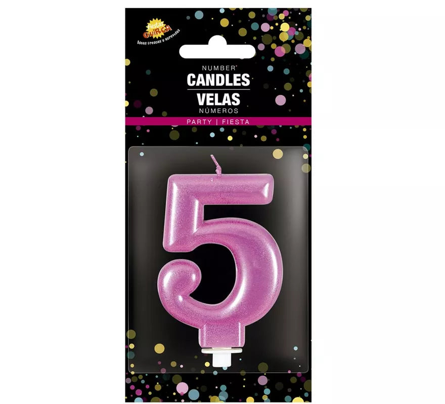 Vela Metalizada Rosa Nº 5, de 8 cm