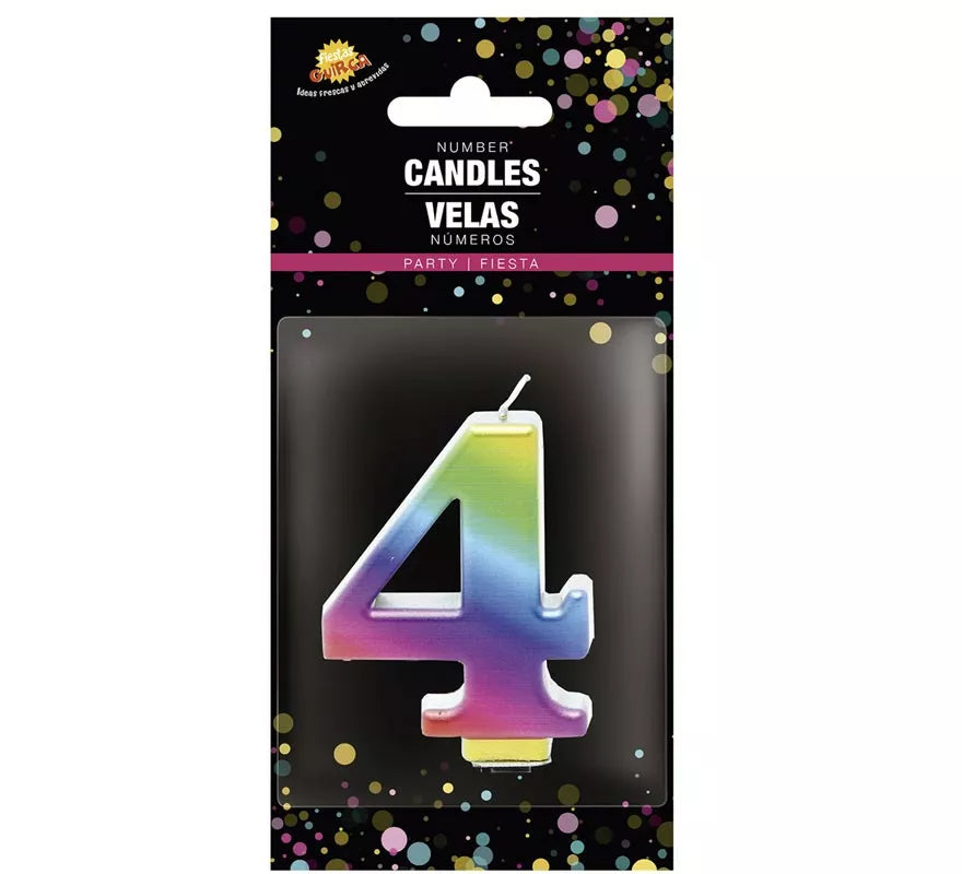 Vela Metalizado Multicolor Nº 4, de 8 cm
