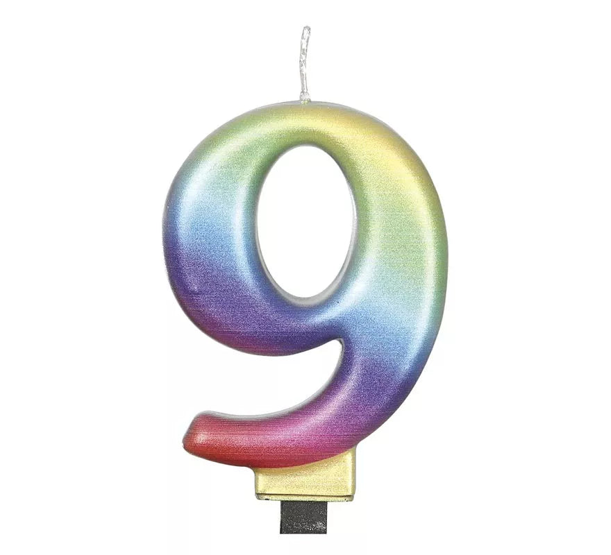 Vela Metalizado Multicolor Nº 9, de 8 cm