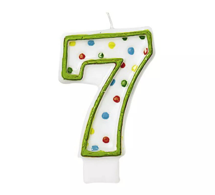 Translation missing: en.Vela Puntitos de colores con el número 7 para cumpleaños