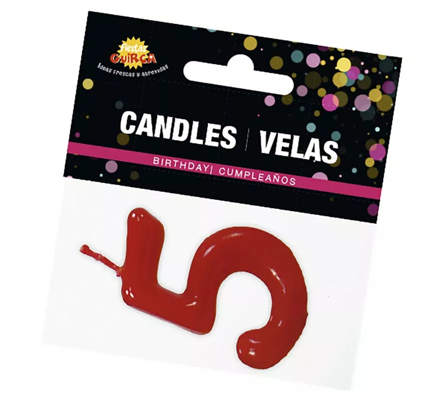 Vela roja con el número 5 para cumpleaños
