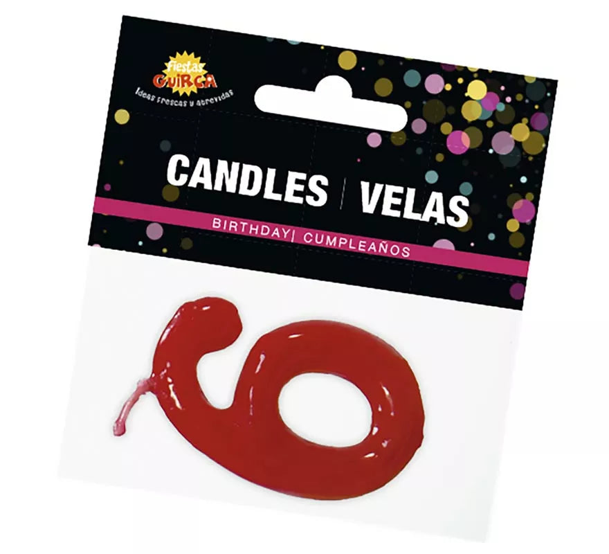 Vela roja con el número 6 para cumpleaños