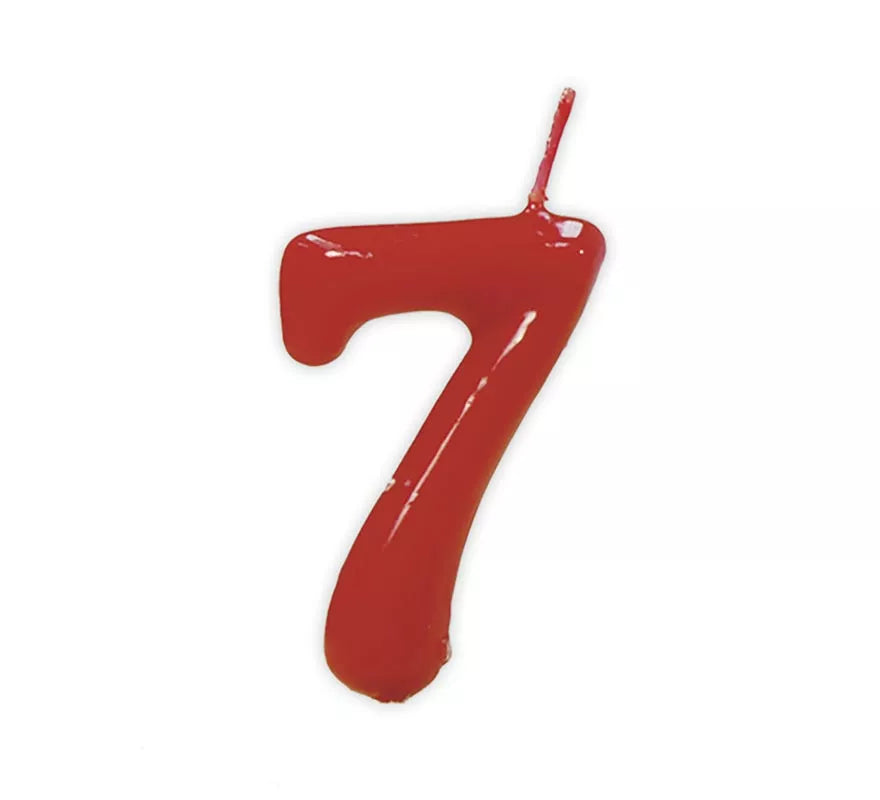 Vela roja con el número 7 para cumpleaños