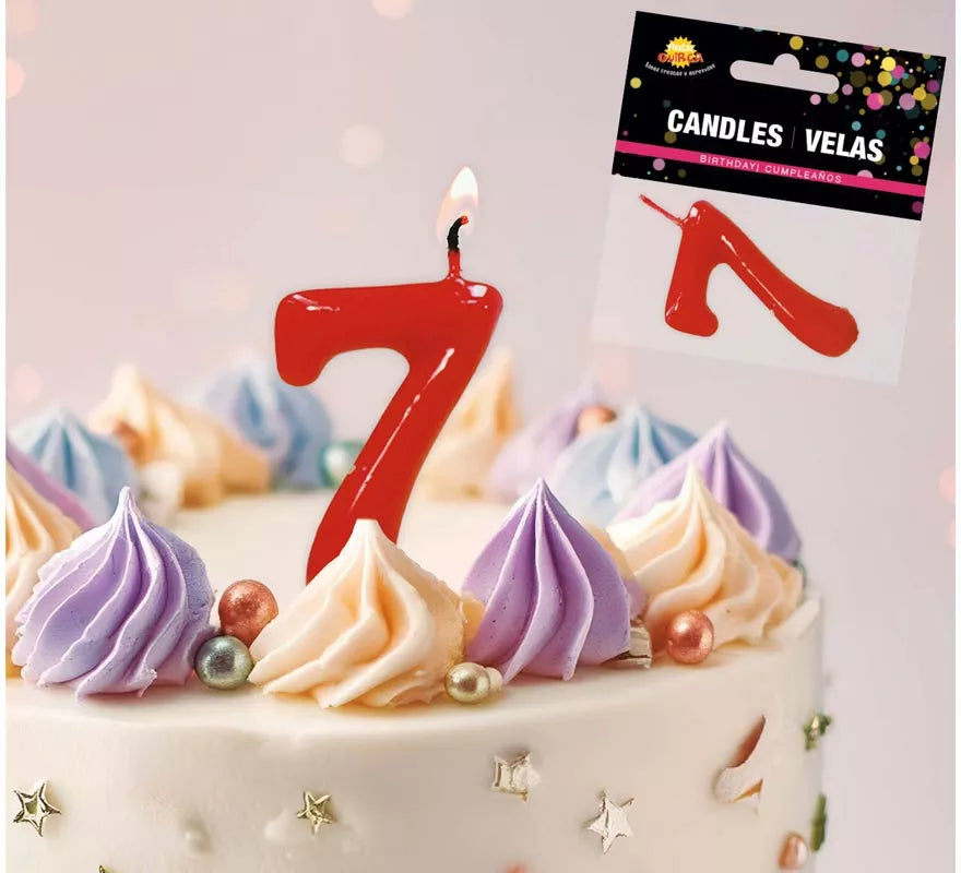 Translation missing: en.Vela roja con el número 7 para cumpleaños