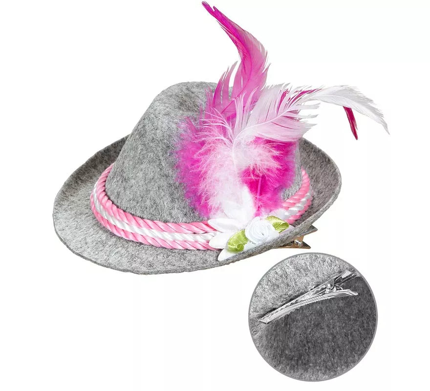 Mini Sombrero de Bávara Oktoberfest con Flor y Plumas