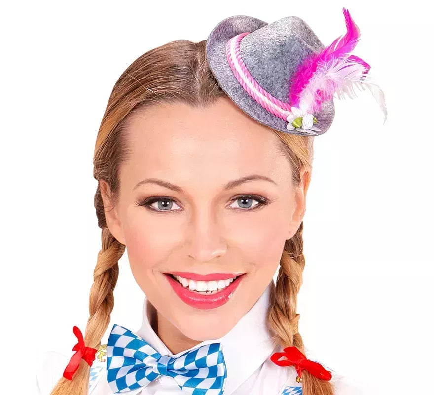 Mini Sombrero de Bávara Oktoberfest con Flor y Plumas