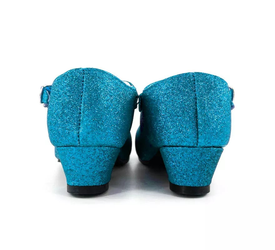 Zapato Sevillana con tacón Azul Turquesa Purpurina en números del 22 al 41