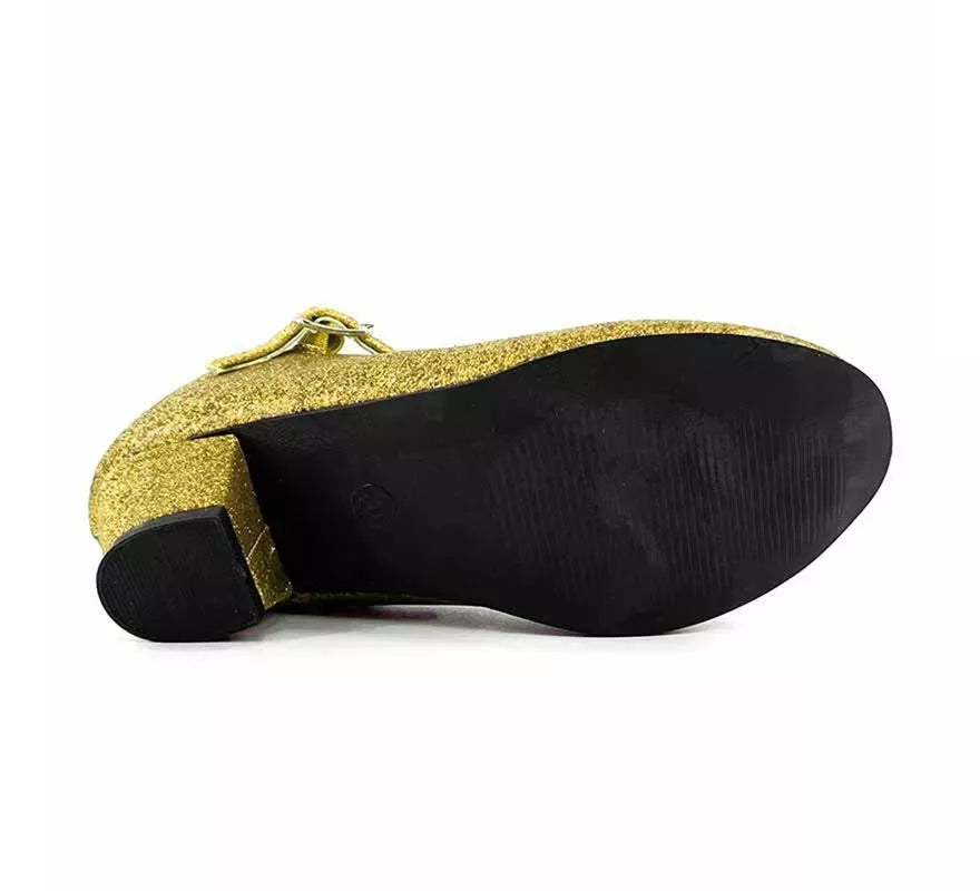 Zapato Sevillana con tacón Dorado Purpurina en números del 22 al 41