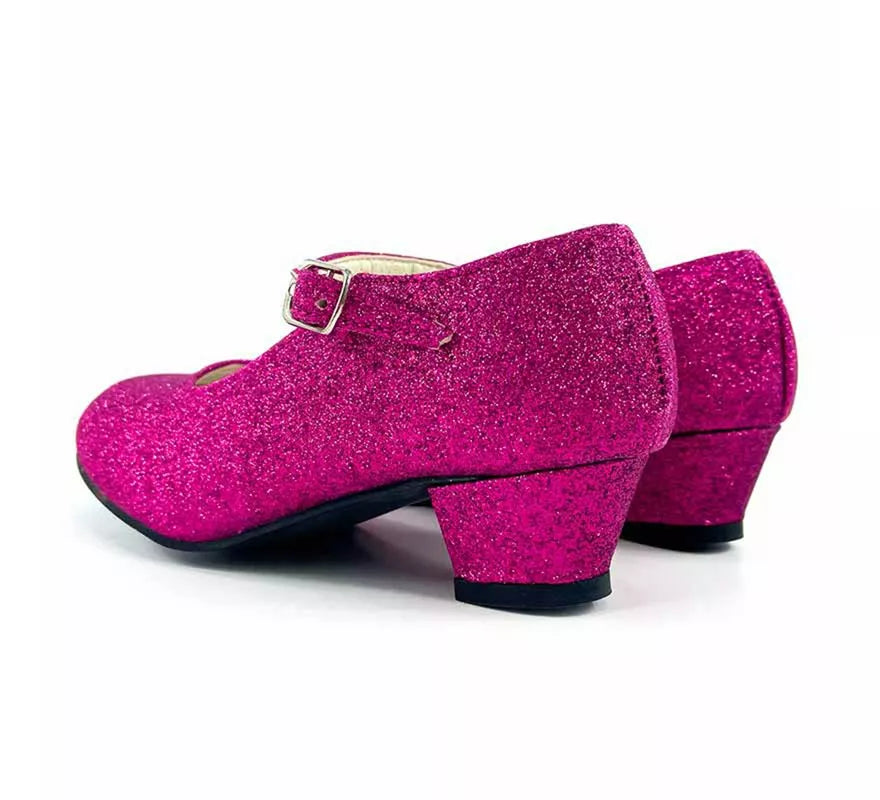 Translation missing: en.Zapato Sevillana con tacón Fucsia Purpurina en números del 22 al 41