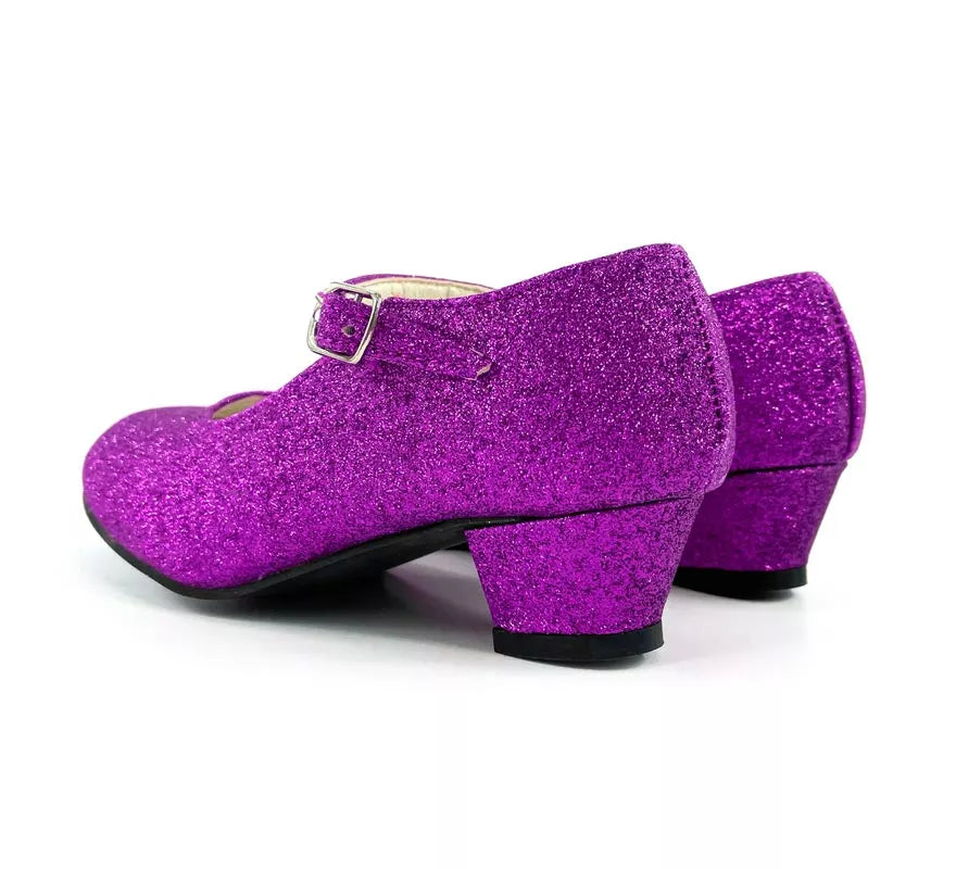 Zapato Sevillana con tacón Lila Purpurina en números del 22 al 41