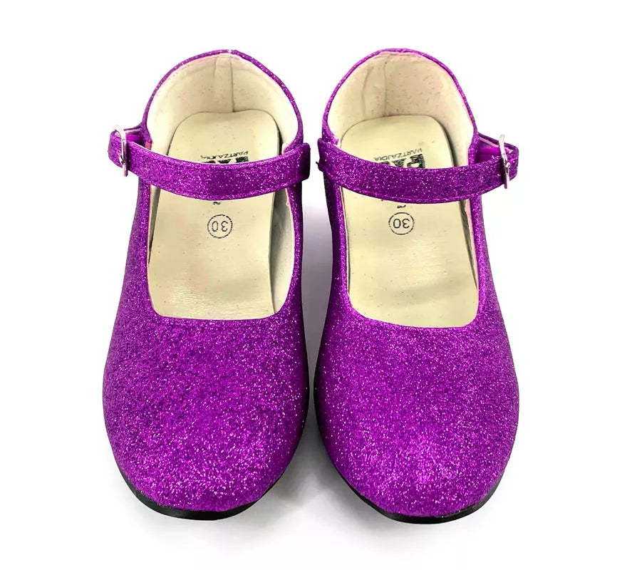 Zapato Sevillana con tacón Lila Purpurina en números del 22 al 41