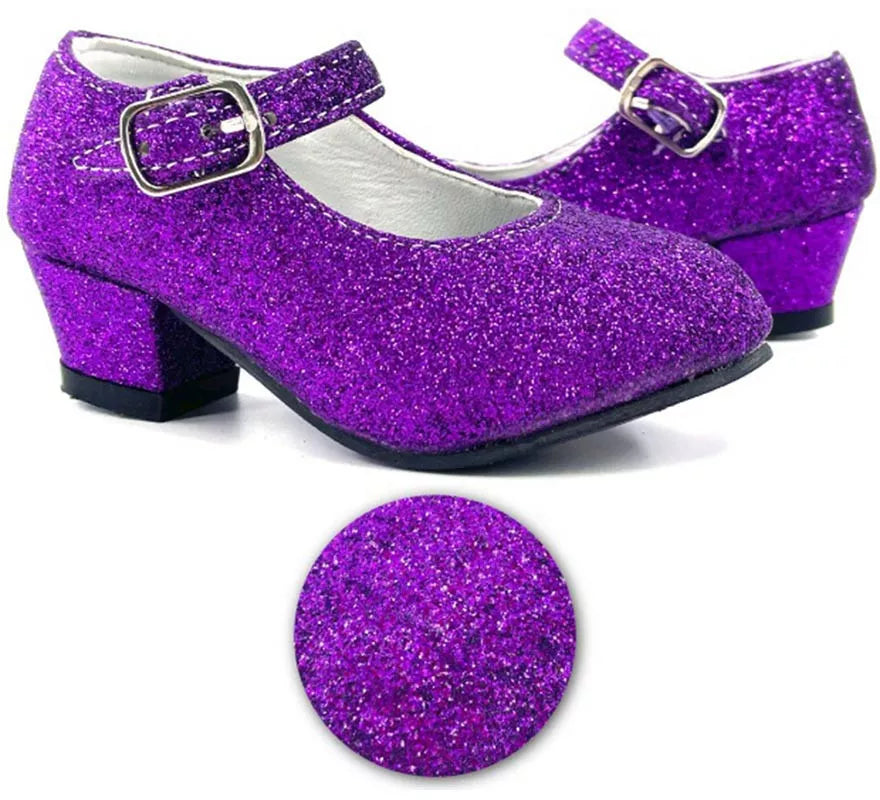 Translation missing: en.Zapato Sevillana con tacón Lila Purpurina en números del 22 al 41