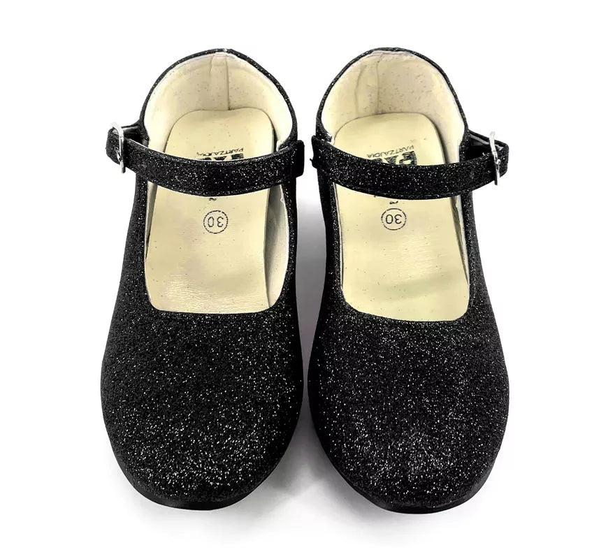 Zapato Sevillana con tacón Negro Purpurina en números del 22 al 41