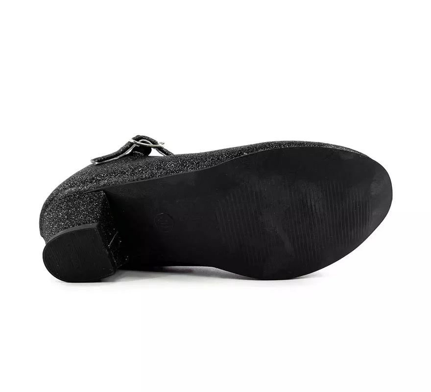 Zapato Sevillana con tacón Negro Purpurina en números del 22 al 41