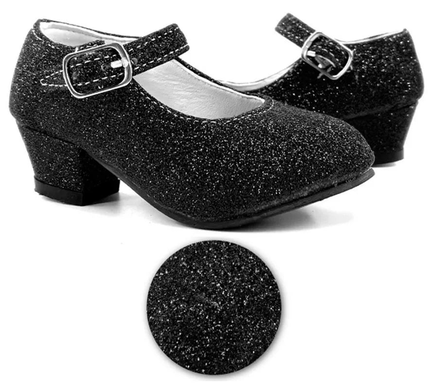 Zapato Sevillana con tacón Negro Purpurina en números del 22 al 41