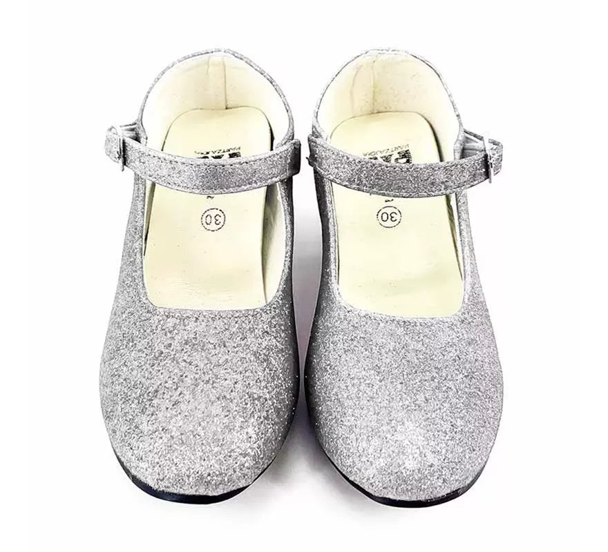 Zapato Sevillana con tacón Plateado Purpurina en números del 22 al 41