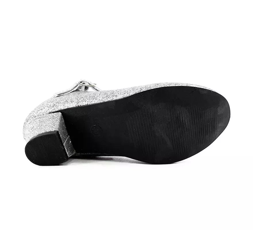 Translation missing: en.Zapato Sevillana con tacón Plateado Purpurina en números del 22 al 41