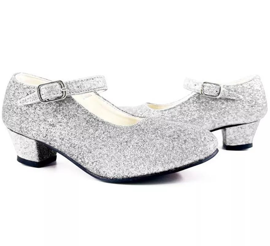Zapato Sevillana con tacón Plateado Purpurina en números del 22 al 41