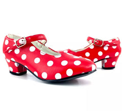 Sevillana shoe with Red heel with White polka dots in numbers from 22 to 41